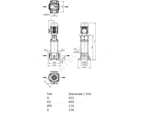 Насос многоступенчатый вертикальный HELIX FIRST V 1601-5/16/E/S/400-50 PN16 3х400В/50 Гц Wilo 4200978