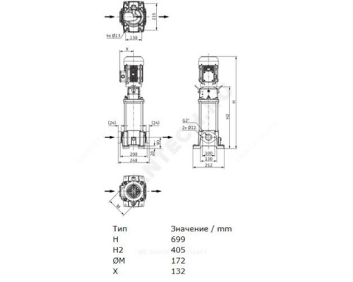 Насос многоступенчатый вертикальный HELIX FIRST V 1602-5/16/E/S/400-50 PN16 3х400В/50 Гц Wilo 4200980