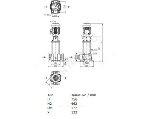 Насос многоступенчатый вертикальный HELIX FIRST V 1603-5/25/E/S/400-50 PN16 3х400В/50 Гц Wilo 4200985