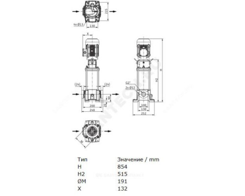 Насос многоступенчатый вертикальный HELIX FIRST V 1604-5/16/E/S/400-50 PN16 3х400В/50 Гц Wilo 4200986