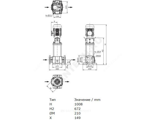 Насос многоступенчатый вертикальный HELIX FIRST V 1607-5/25/E/S/400-50 PN16 3х400В/50 Гц Wilo 4200997