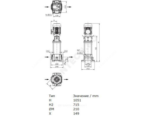 Насос многоступенчатый вертикальный HELIX FIRST V 1608-5/16/E/S/400-50 PN16 3х400В/50 Гц Wilo 4200999