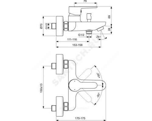 Смеситель для ванны с душем одноручный SESIA Ideal Standard BC208AA