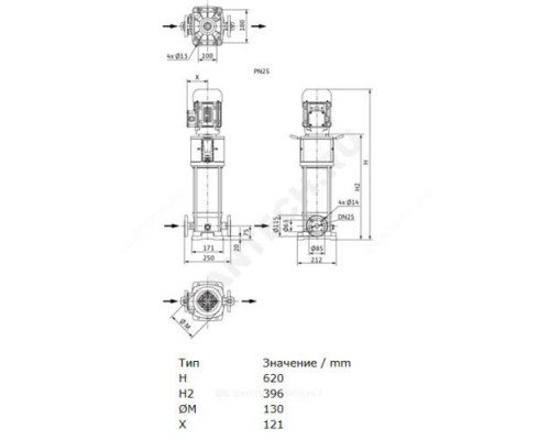 Насос многоступенчатый вертикальный HELIX V 402-2/25/V/KS/400-50 PN25 3х400В/50 Гц Wilo 4160549