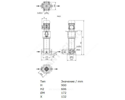 Насос многоступенчатый вертикальный HELIX V 410-2/25/V/KS/400-50 PN25 3х400В/50 Гц Wilo 4160557