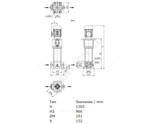 Насос многоступенчатый вертикальный HELIX V 422-2/25/V/KS/400-50 PN25 3х400В/50 Гц Wilo 4160565