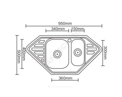 Мойка врезная Декор 950х500х180мм сталь нержавеющая с сифоном выпуск 3 1/2