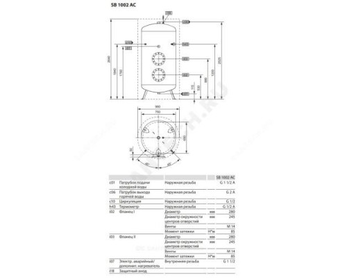 Водонагреватель электрический накопительный 1000 л SB 1002 AC без ТЭН Stiebel Eltron 071282