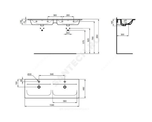 Умывальник подвесной CONNECT AIR Vanity 134 2 отверстия под смеситель по центру Ideal Standard E027201