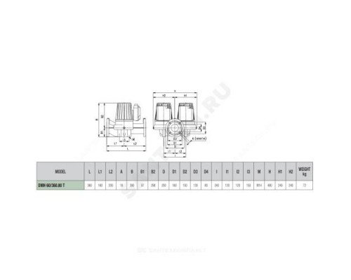 Насос циркуляционный с мокрым ротором DMH 60/360.80 T PN10 3х230-400В/50 Гц DAB 505973122