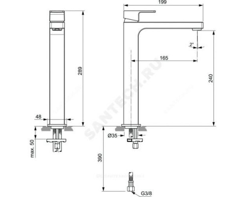 Смеситель для умывальника одноручный EDGE Vessel Ideal Standard A7114AA .