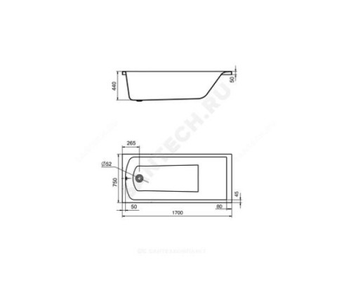 Ванна акриловая Фиджи 170х75см без ножек Santek 1.WH50.1.596