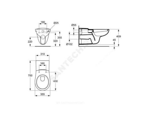 Унитаз подвесной для инвалидов горизонт/выпуск без сиденья Matura Ideal Standard P243001