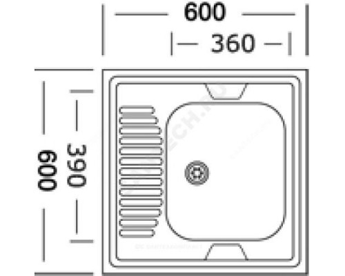 Мойка правосторонняя накладная 600х600х130мм сталь нержавеющая AISI 430 без сифона выпуск 1 1/2