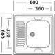 Мойка правосторонняя накладная 600х600х130мм сталь нержавеющая AISI 430 без сифона выпуск 1 1/2