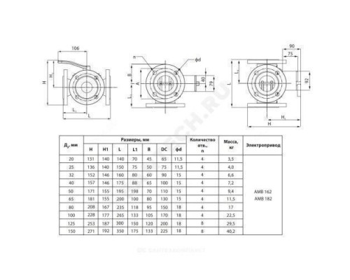 Клапан регулирующий чугун HFE3 поворотный Ду 20 Ру6 фл Kvs=12м3/ч Danfoss 065Z0428