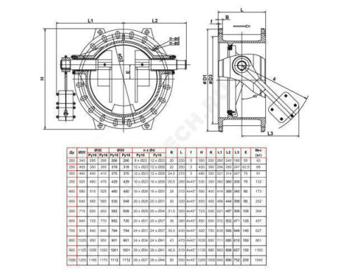 Клапан обратный чугун поворотный CP4243 Ду 200 Ру16 Тмакс=80 оС фл заслонка чугун с противовесом Tecofi CP4243-0200