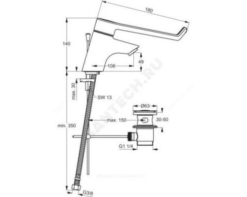 Смеситель для умывальника хирургический локтевой одноручный CERAPLUS Ideal Standard B8219AA