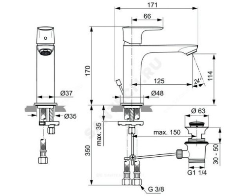 Смеситель для умывальника одноручный CONNECT AIR Grande Ideal Standard A7012AA .