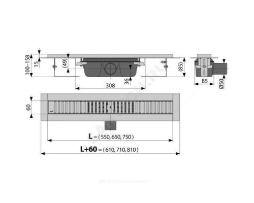 Лоток душевой с гидрозатвором+механический сухой затвор Дн 50 650х60мм решетка нержавеющая сталь, глянец горизонтальный выпуск Alca Plast APZ1SMART-LINE-650