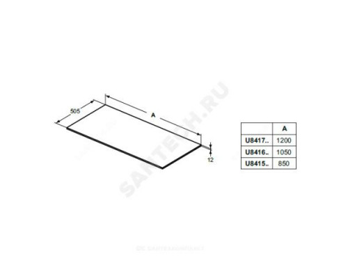 Столешница без выреза, с крепежом ADAPTO Ideal Standard U8416FW