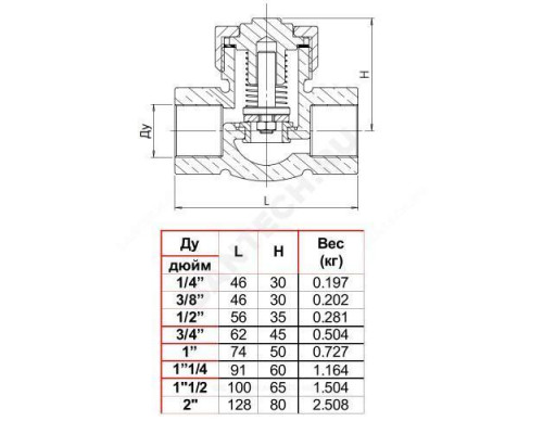 Клапан обратный бронза подъемный CS2142 Ду 25 Ру25 ВР 3/4