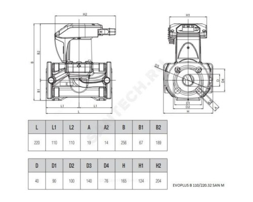 Насос циркуляционный с мокрым ротором для ГВС EVOPLUS B 110/220.32 SAN M DAB 60151153