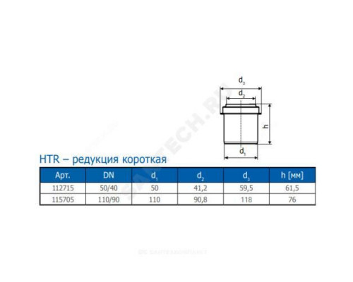 Переход PP-H короткий серый HT HTR Дн 50х40 б/нап в/к Ostendorf 112715