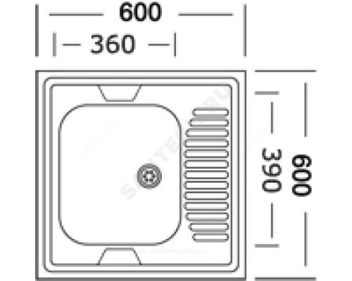 Мойка левосторонняя накладная 600х600х130мм сталь нержавеющая AISI 430 без сифона выпуск 1 1/2