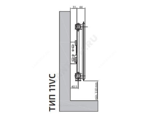 Радиатор стальной панельный Ventil Compact VC тип 11 500х1100 Qну=1311 Вт ниж/п лев в комплекте кронштейн. встроенный вентиль RAL 9016 (белый) Heaton Plus