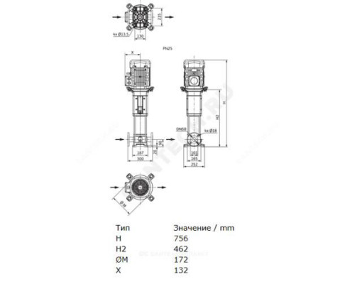 Насос многоступенчатый вертикальный HELIX V 1602-2/25/V/KS/400-50 PN25 3х400В/50 Гц Wilo 4150661