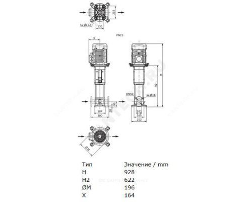 Насос многоступенчатый вертикальный HELIX V 1605-2/25/V/KS/400-50 PN25 3х400В/50 Гц Wilo 4150664