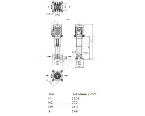 Насос многоступенчатый вертикальный HELIX V 1608-2/25/V/KS/400-50 PN25 3х400В/50 Гц Wilo 4150667