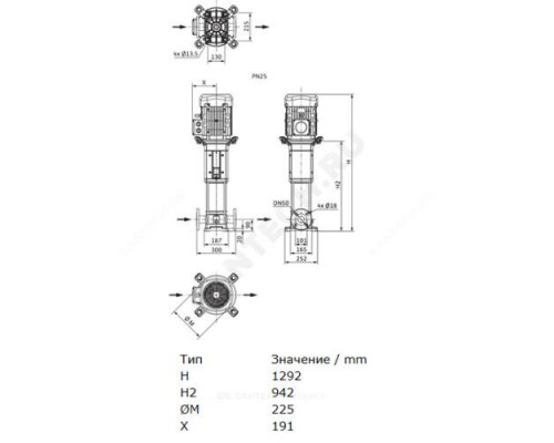 Насос многоступенчатый вертикальный HELIX V 1609-2/25/V/KS/400-50 PN25 3х400В/50 Гц Wilo 4150668