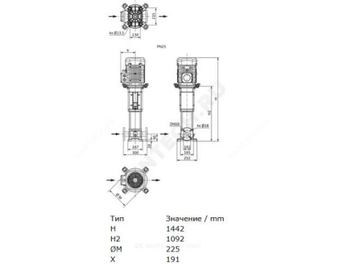 Насос многоступенчатый вертикальный HELIX V 1611-2/25/V/KS/400-50 PN25 3х400В/50 Гц Wilo 4150670