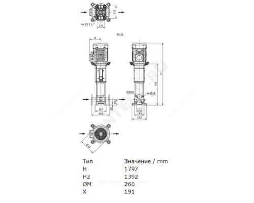 Насос многоступенчатый вертикальный HELIX V 1616-2/25/V/KS/400-50 PN25 3х400В/50 Гц Wilo 4150673