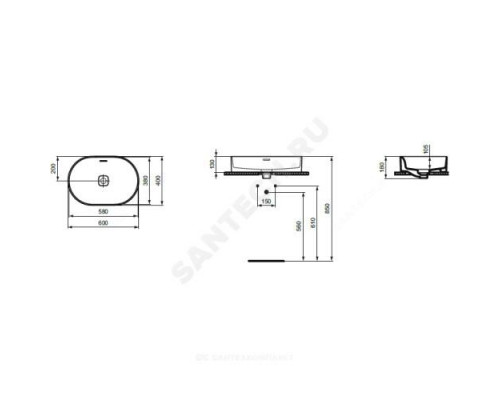 Умывальник мебельный STRADA II Oval Vessel 60 без отверстия под смеситель Ideal Standard T360401