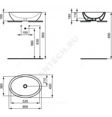 Умывальник мебельный STRADA 60 без отверстия под смеситель Ideal Standard K078401