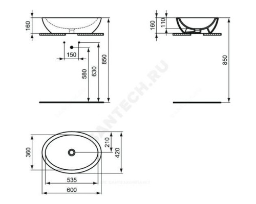 Умывальник мебельный STRADA 60 без отверстия под смеситель Ideal Standard K078401