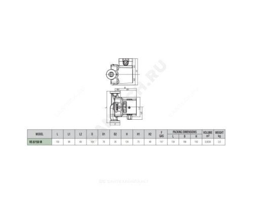 Насос циркуляционный с мокрым ротором для ГВС VS 8/150 M PN10 1х230В/50Гц DAB 60182217H