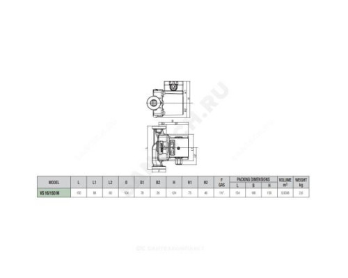 Насос циркуляционный с мокрым ротором для ГВС VS 16/150 M PN10 1х230В/50Гц DAB 60182216H