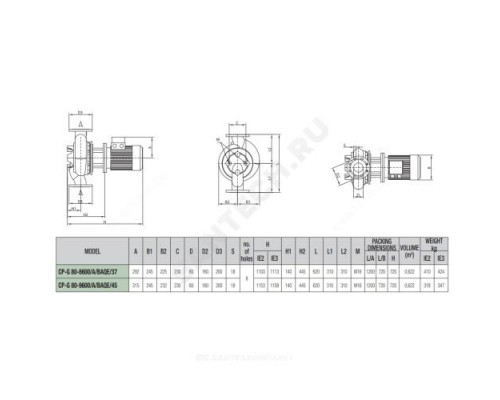 Насос ин-лайн с сухим ротором CP-G 80-9600/A/BAQE/45-IE3 PN16 3x400В/50 Гц DAB 1D5411GHV