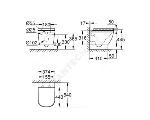 Унитаз подвесной горизонт/выпуск Euro Ceramic Grohe 39554000