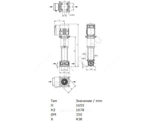 Насос многоступенчатый вертикальный HELIX VE 3607-2/25/V/KS/2G PN25 3х400В/50 Гц Wilo 4166257