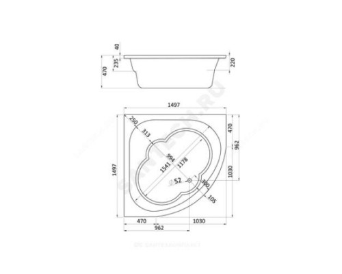 Ванна акриловая Канны 150х150см без ножек Santek 1.WH11.1.983