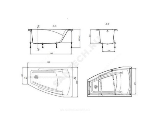 Ванна акриловая Hall Angular 150х100см без ножек правосторонняя Roca ZRU9302865