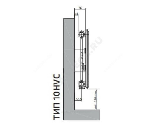 Радиатор стальной панельный Hygiene Ventil Compact HVC тип 10 500х1100 Qну=914 Вт ниж/п лев в комплекте кронштейн. встроенный вентиль, гигиенический RAL 9016 (белый) Heaton Plus