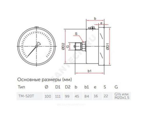 Манометр гидрозаполненный ТМ-520Т.10 осевой Дк100мм 0-4 МПа кл.1,0 G1/2