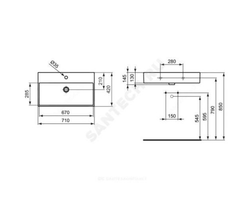 Умывальник подвесной STRADA 71 1 отверстие под смеситель по центру Ideal Standard K078201