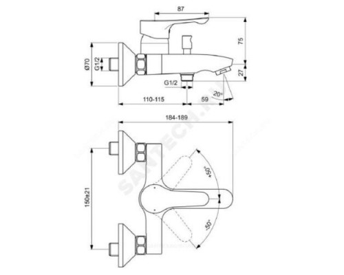 Смеситель для ванны с душем одноручный DOT 2.0 Ideal Standard BC326AA